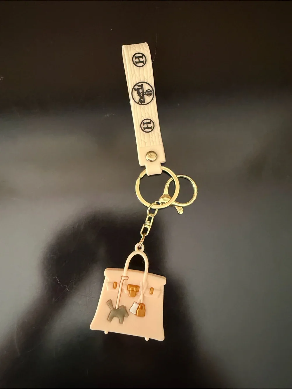 Beige Handbag Charm Silicone Keychain with Gold Hardware, NWOT